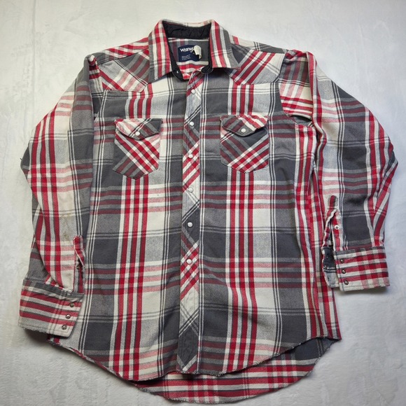 Wrangler Other - VTG Wrangler Shirt Mens 17x35 Western Pearl Snap X Long Tails Plaid Thick